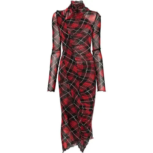 Red Tartan Check Midi Dress , female, Sizes: S - Jean Paul Gaultier - Modalova