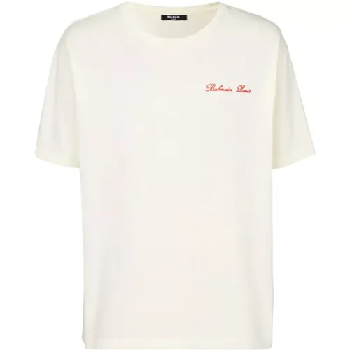 T-Shirt mit Besticktem Logo , Herren, Größe: L - Balmain - Modalova