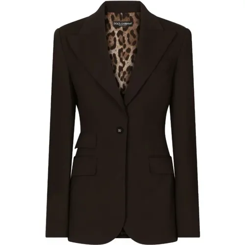 Logo-Plaque Blazer with Leopard Print Lining , female, Sizes: XS - Dolce & Gabbana - Modalova
