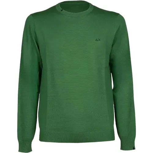 Solides Grünes Baumwoll-T-Shirt , Herren, Größe: S - Sun68 - Modalova