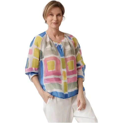 Bluse mit grafischem Muster und versteckten Knöpfen , Damen, Größe: 3XL - LUISA CERANO - Modalova