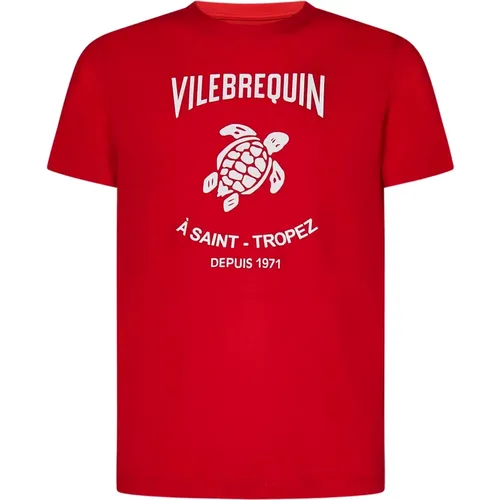 Ribbed Crew Neck T-Shirt with Turtle Logo , male, Sizes: S, XL - Vilebrequin - Modalova