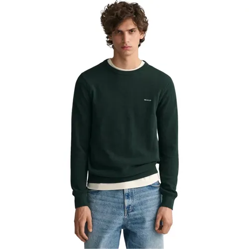 Cotton Piqué Sweater with Round Neck , male, Sizes: XL, L - Gant - Modalova