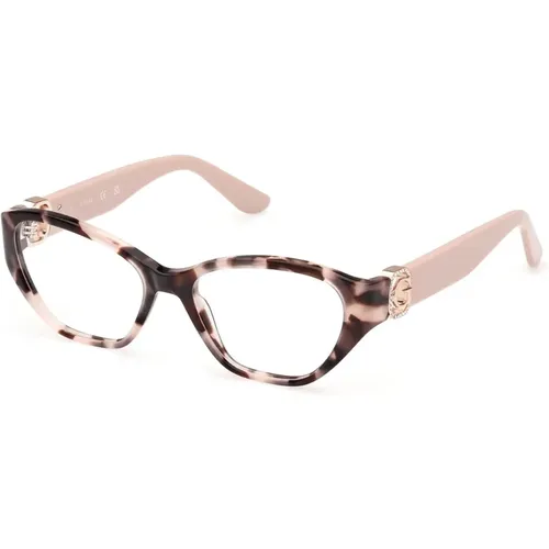 Cat-Eye Brille mit ikonischem Logo und Strassdetails , Damen, Größe: 51 MM - Guess - Modalova