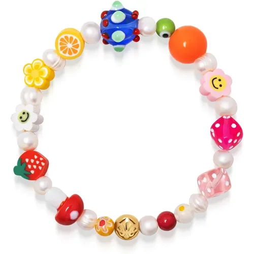 Mens Berry Pearl Bracelet with Assorted Beads , Herren, Größe: L - Nialaya - Modalova