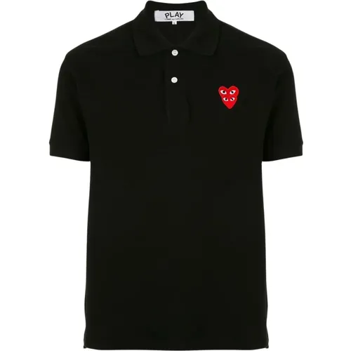 Schwarzes Besticktes Logo-Poloshirt , Herren, Größe: S - Comme des Garçons Play - Modalova