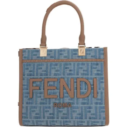 Denim Tote Bag with FF Motif , female, Sizes: ONE SIZE - Fendi - Modalova