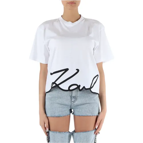 Besticktes Baumwoll-T-Shirt , Damen, Größe: S - Karl Lagerfeld - Modalova