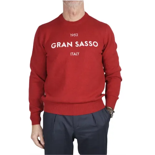 Roter Geelong Woll-Crewneck-Pullover mit Logo , Herren, Größe: L - Gran Sasso - Modalova