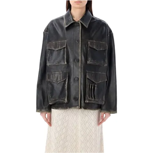 Leonor Pocket Leather Jacket , female, Sizes: XS - Golden Goose - Modalova