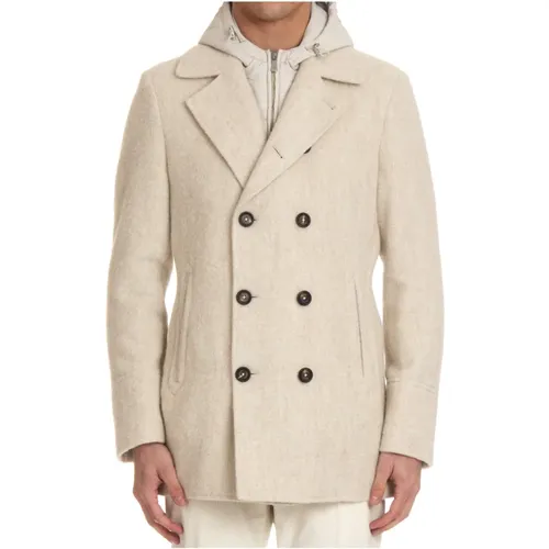 Cream Double-Breasted Coat , male, Sizes: L - Eleventy - Modalova