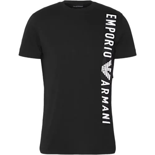 Baumwoll T-Shirt mit vertikaler Schrift , Herren, Größe: L - Emporio Armani - Modalova