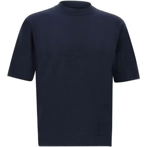 MC Over Baumwollkrepp T-Shirt, Blau , Herren, Größe: XL - Filippo De Laurentiis - Modalova