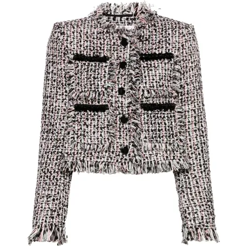 Tweed Frayed Jacket with Bead Embellishment , female, Sizes: S, M - Self Portrait - Modalova