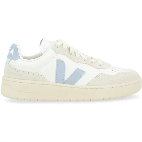 Leather Sneaker V-90 Blue Logo , female, Sizes: 4 UK - Veja - Modalova