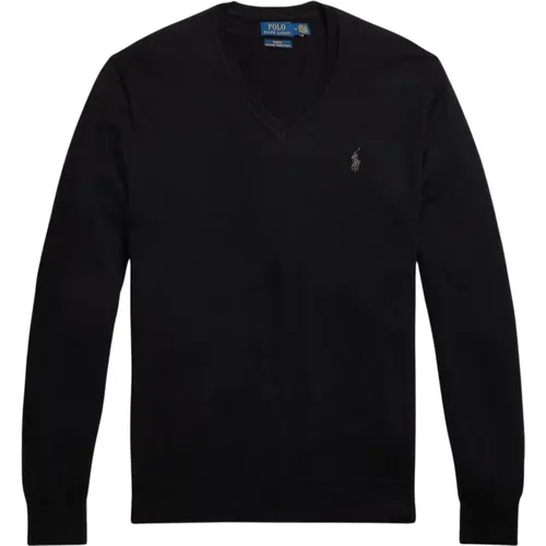 Slim-Fit Waschbarer Woll V-Ausschnitt Pullover , Herren, Größe: M - Polo Ralph Lauren - Modalova