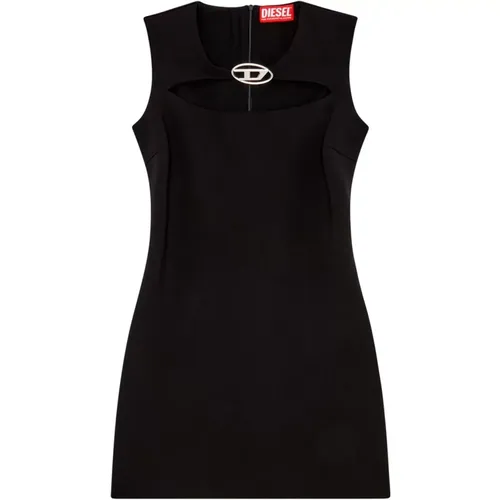 Schwarzes Minikleid mit Cut-Out-Detail,Kurzes Cutout-Kleid aus Milano-Strick - Diesel - Modalova