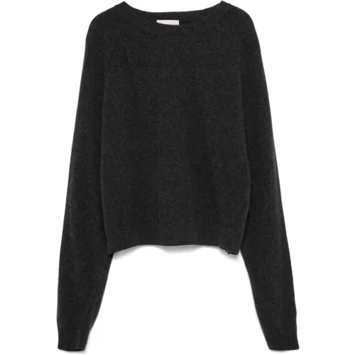 Grauer Wollmischung Crew Neck Pullover , Damen, Größe: M - Semicouture - Modalova