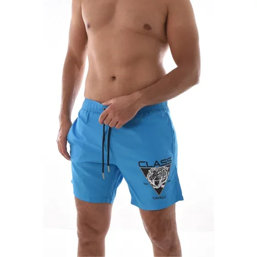 Logo Print Badehose - Blau , Herren, Größe: L - Cavalli Class - Modalova