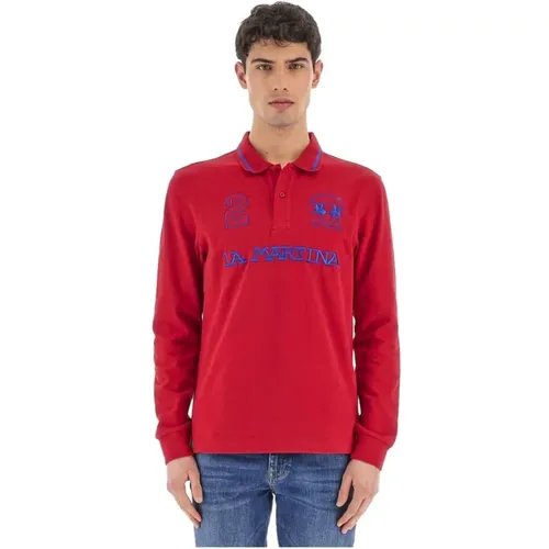 Rotes Langarm-Poloshirt mit Logo , Herren, Größe: S - LA MARTINA - Modalova