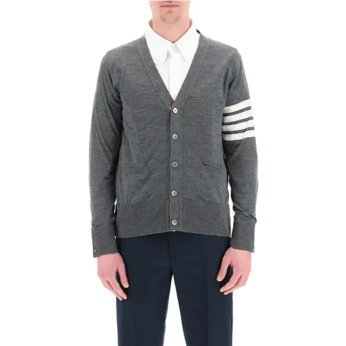 Bar cardigan with button closure , male, Sizes: M, XL - Thom Browne - Modalova