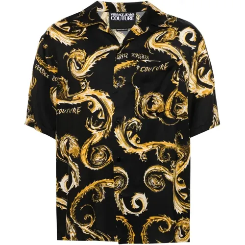 Schwarzes Kurzarmhemd für Männer , Herren, Größe: XL - Versace Jeans Couture - Modalova