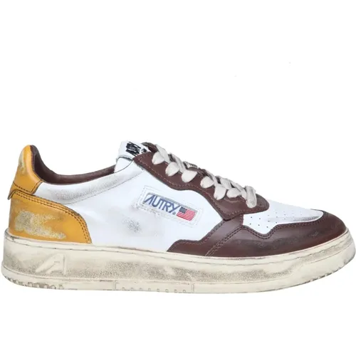 Vintage Leather Sneakers in White/Brown , male, Sizes: 9 UK - Autry - Modalova