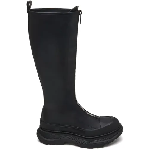 Leather Zip Boots with Oversized Rubber Sole , female, Sizes: 5 UK, 4 UK - alexander mcqueen - Modalova