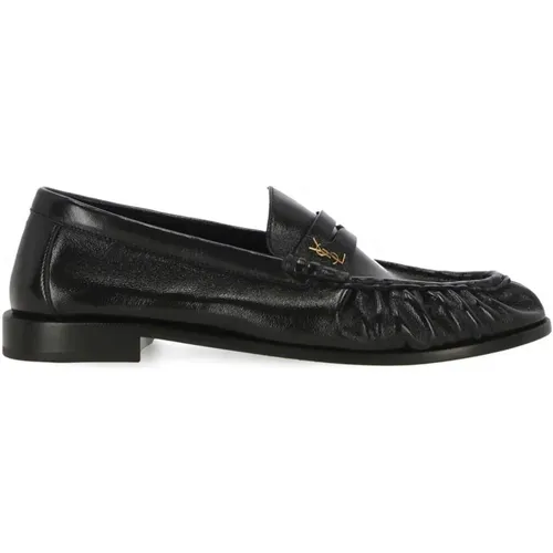 Schwarze Leder Loafer Schuhe Ss22 - Saint Laurent - Modalova