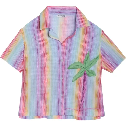 Striped Cotton Shirt with Palm Tree Embroidery , female, Sizes: S - Arizona Love - Modalova