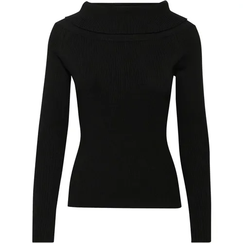 Off-Shoulder Pullover Strick Schwarz Tief , Damen, Größe: S - Kaffe - Modalova