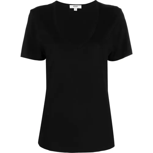 Schwarzes V-Ausschnitt T-Shirt , Damen, Größe: M - Agolde - Modalova