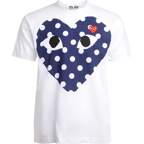 Herren T-Shirt in Weiß mit blauem gepunktetem Herz - Comme des Garçons Play - Modalova
