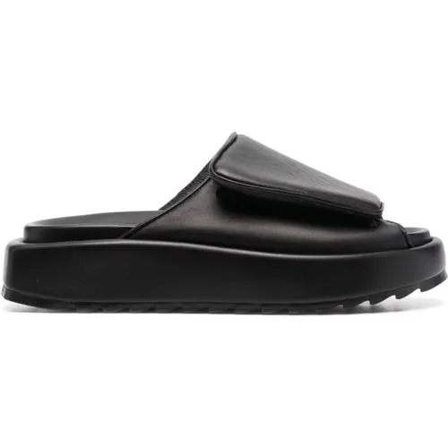 Schwarze Leder-Casual-Open-Flats-Mules , Damen, Größe: 36 EU - Gia Borghini - Modalova