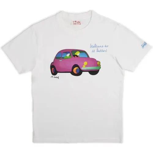 Herren Weißes T-Shirt mit Lodola Car , Herren, Größe: L - MC2 Saint Barth - Modalova