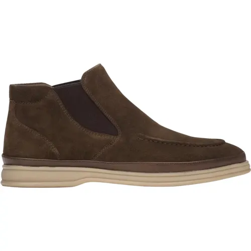 Herren Slip-On Chelsea Boots in Dunkelbraun aus echtem Velours , Herren, Größe: 42 EU - Estro - Modalova