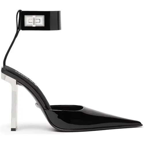 Schwarze Lackleder High Heel Sandalen - Versace - Modalova