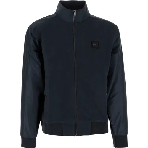 Logo Baumwollmischung Jacke Marine , Herren, Größe: M - Hugo Boss - Modalova