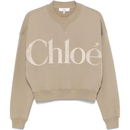 Grauer Samt Pullover Gerippte Kanten - Chloé - Modalova