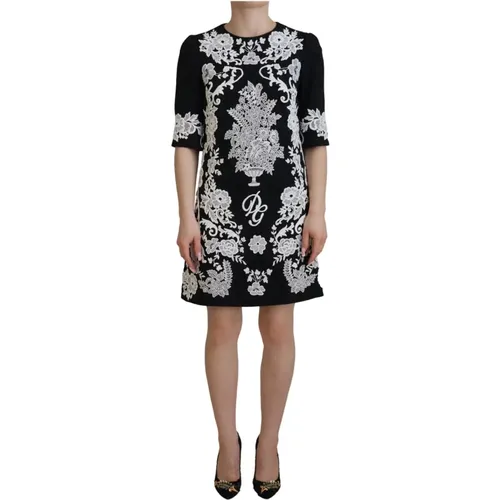 Elegantes Schwarzes A-Linie Minikleid mit Spitzenbesatz - Dolce & Gabbana - Modalova