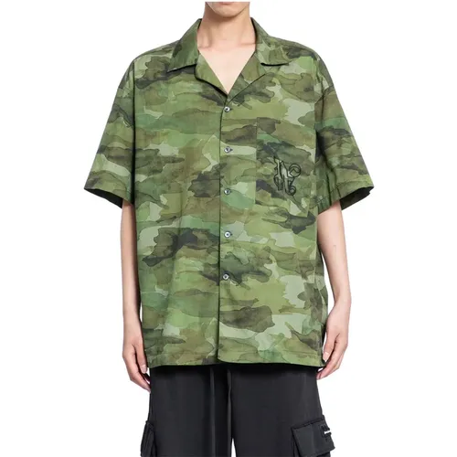 Camo Militärhemd Kurzarm Schwarz , Herren, Größe: M - Palm Angels - Modalova