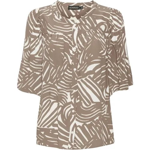Walnut Lines Half Sleeve Shirt , female, Sizes: S, L, XL, M - Soaked in Luxury - Modalova