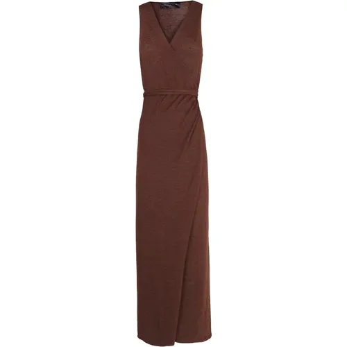 Burgundy Linen Silk Wrap Dress , female, Sizes: S, L, M, 2XL, XL - Cortana - Modalova