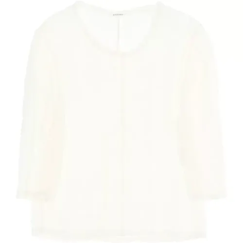 Linen V-Neck Blouse with Frayed Edges , female, Sizes: XS, M - By Malene Birger - Modalova