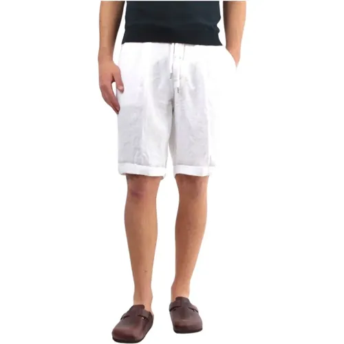 Weiße Leinen Bermuda Shorts Bequeme Passform , Herren, Größe: S - 40Weft - Modalova