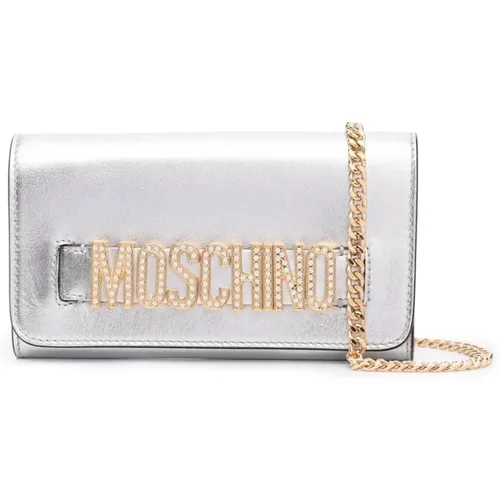 Crystal Silver Clutch Wallet , female, Sizes: ONE SIZE - Moschino - Modalova