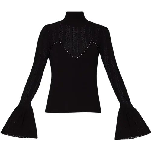 Eco-friendly Turtleneck with Lace and Rhinestone Details , female, Sizes: XS - Liu Jo - Modalova