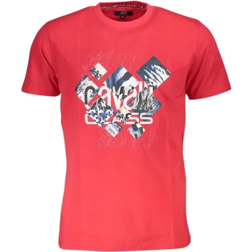 Rotes Baumwoll-Logo-Print-T-Shirt , Herren, Größe: L - Cavalli Class - Modalova