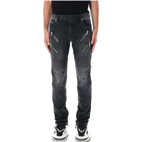 Distressed Slim Fit Denim Jeans , male, Sizes: W34 - Balmain - Modalova