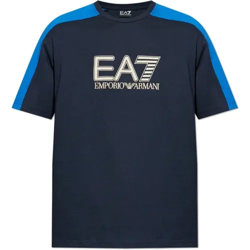 T-Shirt mit gesticktem Logo , Herren, Größe: M - Emporio Armani EA7 - Modalova